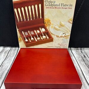 Luxurious Goldplated Flatware Set with Wooden Chest